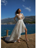 Sexy Deep V Neck Beaded Ivory Lace Wedding Dress